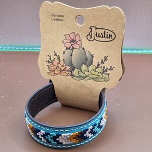 Aztec Genuine Leather Multicolor Embroidered AdjustableBracelet by Justin Boots.
